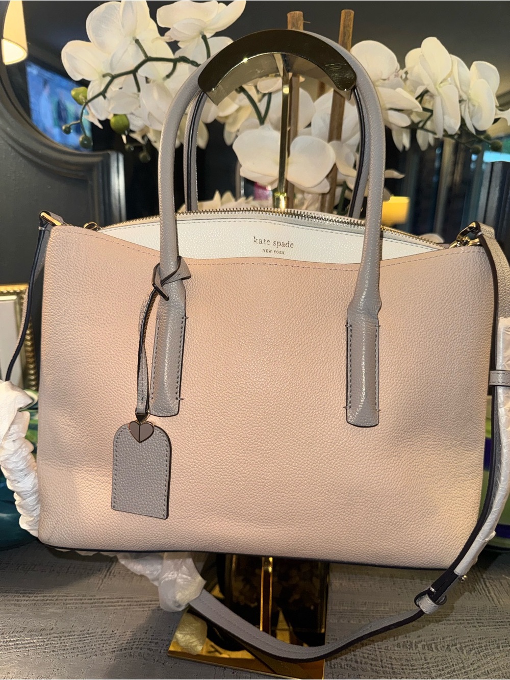 Kate Spade Pale Pink, White, & Grey Dome Satchel Excellent Preloved Cond  $498